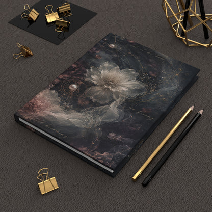 Hardcover Journal — Moody Floral Matte Notebook with Pearls & Script