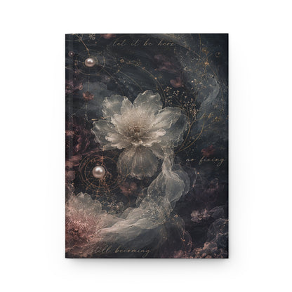 Hardcover Journal — Moody Floral Matte Notebook with Pearls & Script