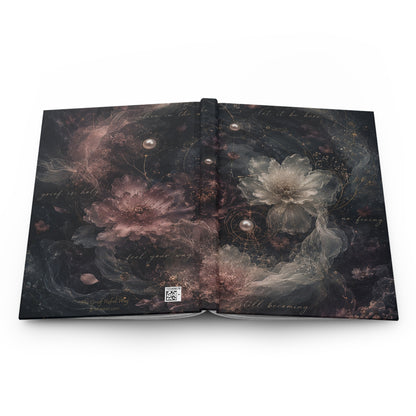 Hardcover Journal — Moody Floral Matte Notebook with Pearls & Script